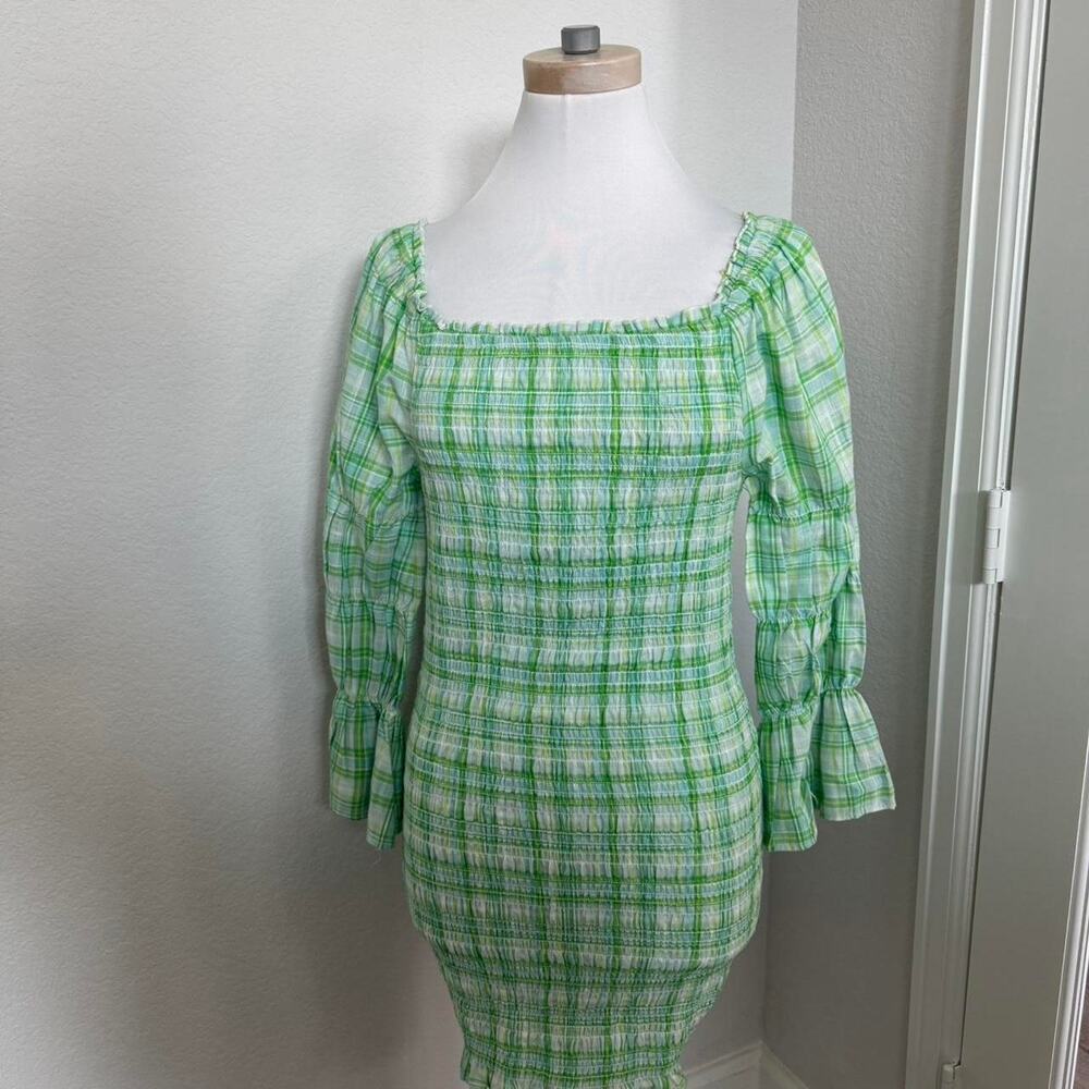 Green and white plaid dress